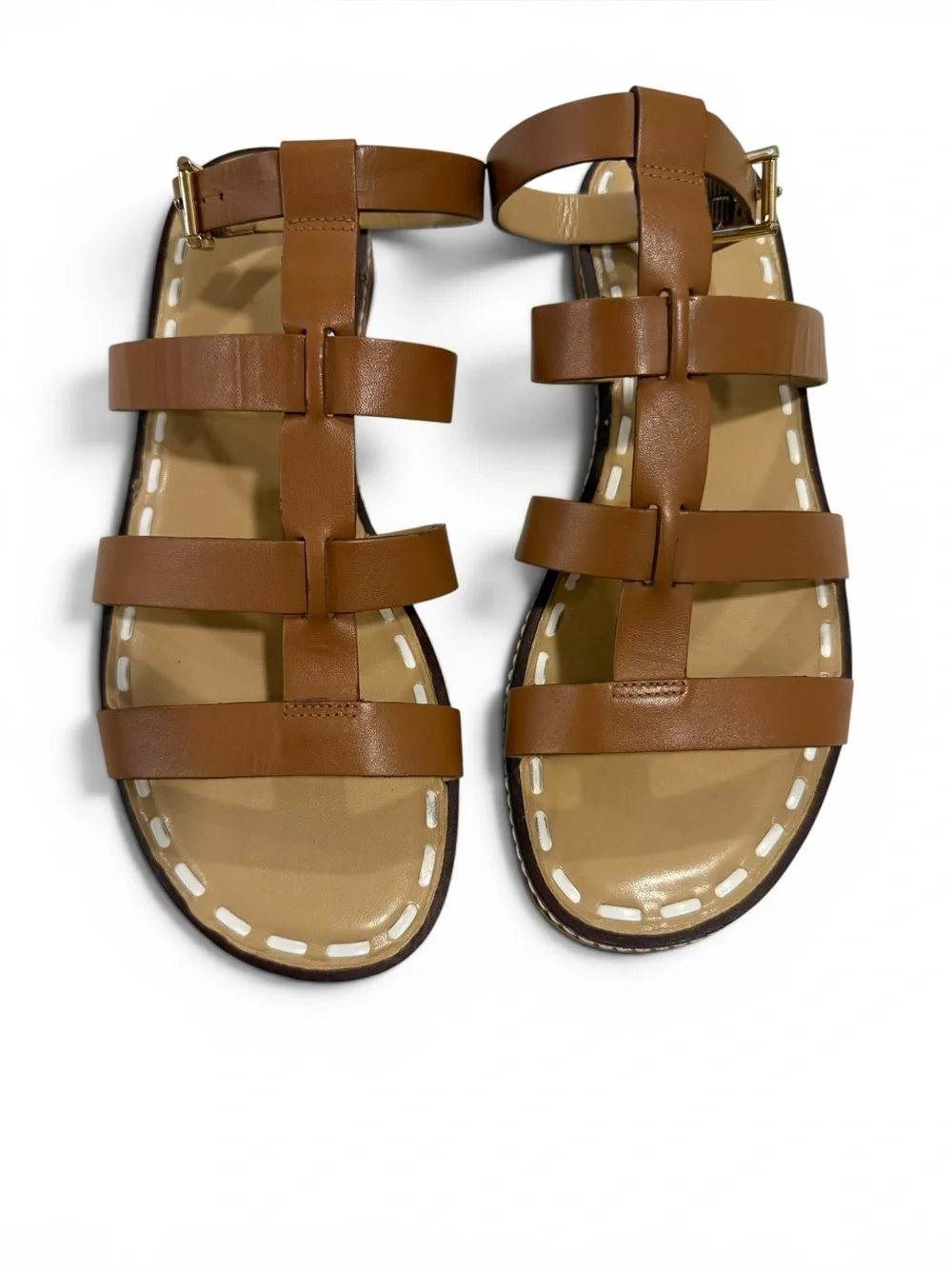 Michael Kors Cognac Leather Multi-Strap Ankle-Buckle Sandals